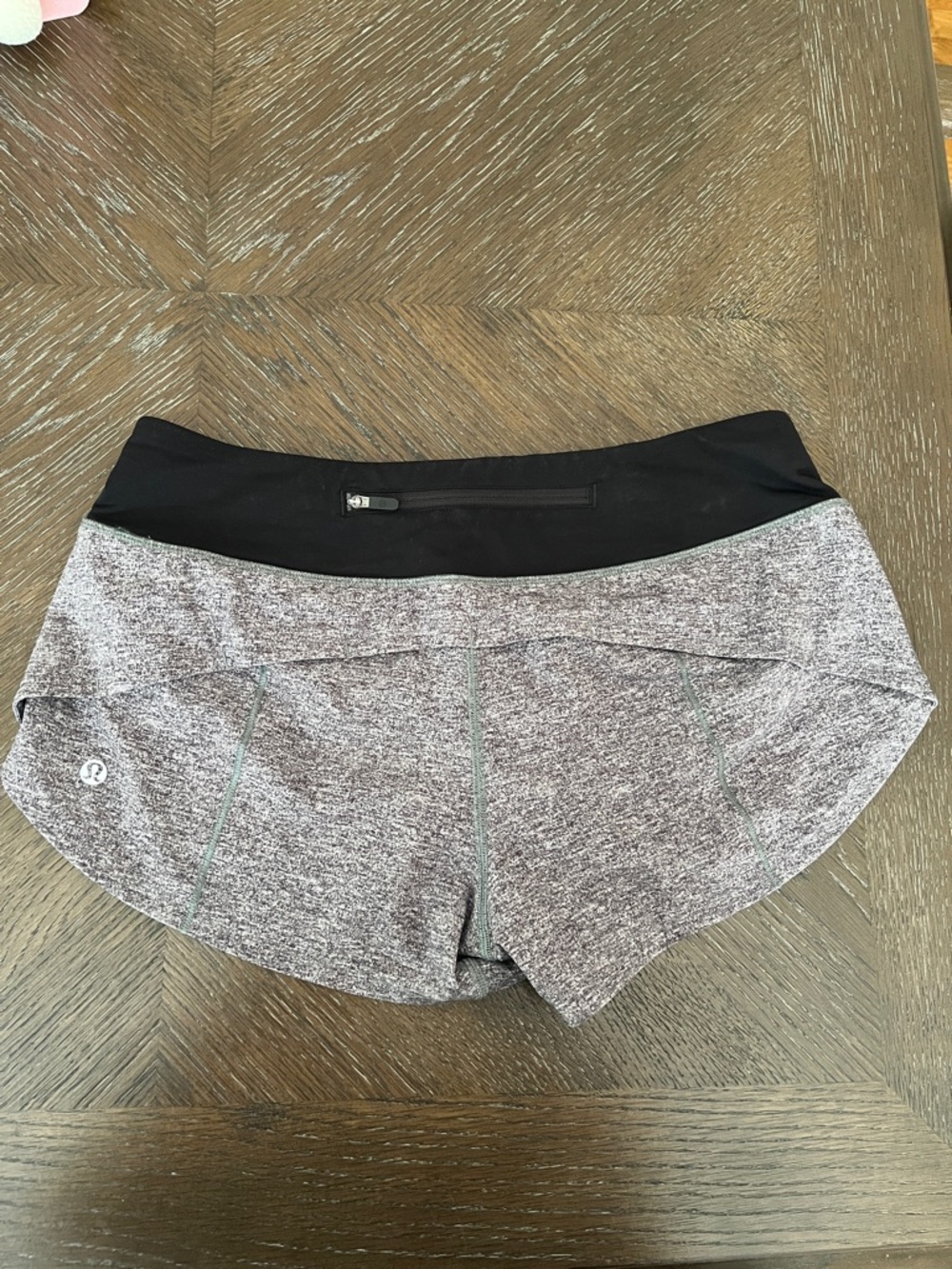 lululemon athletica Heather Gray and Black Athletic Shorts with Back Zip